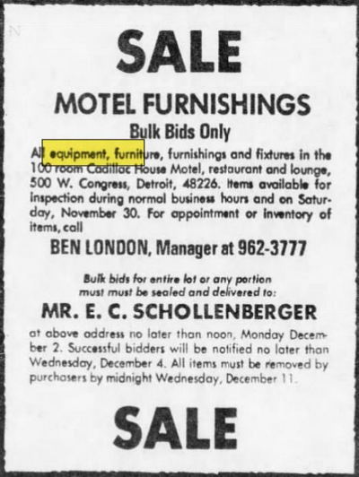 Cadillac House Motel - Nov 1974 Liquidation (newer photo)
